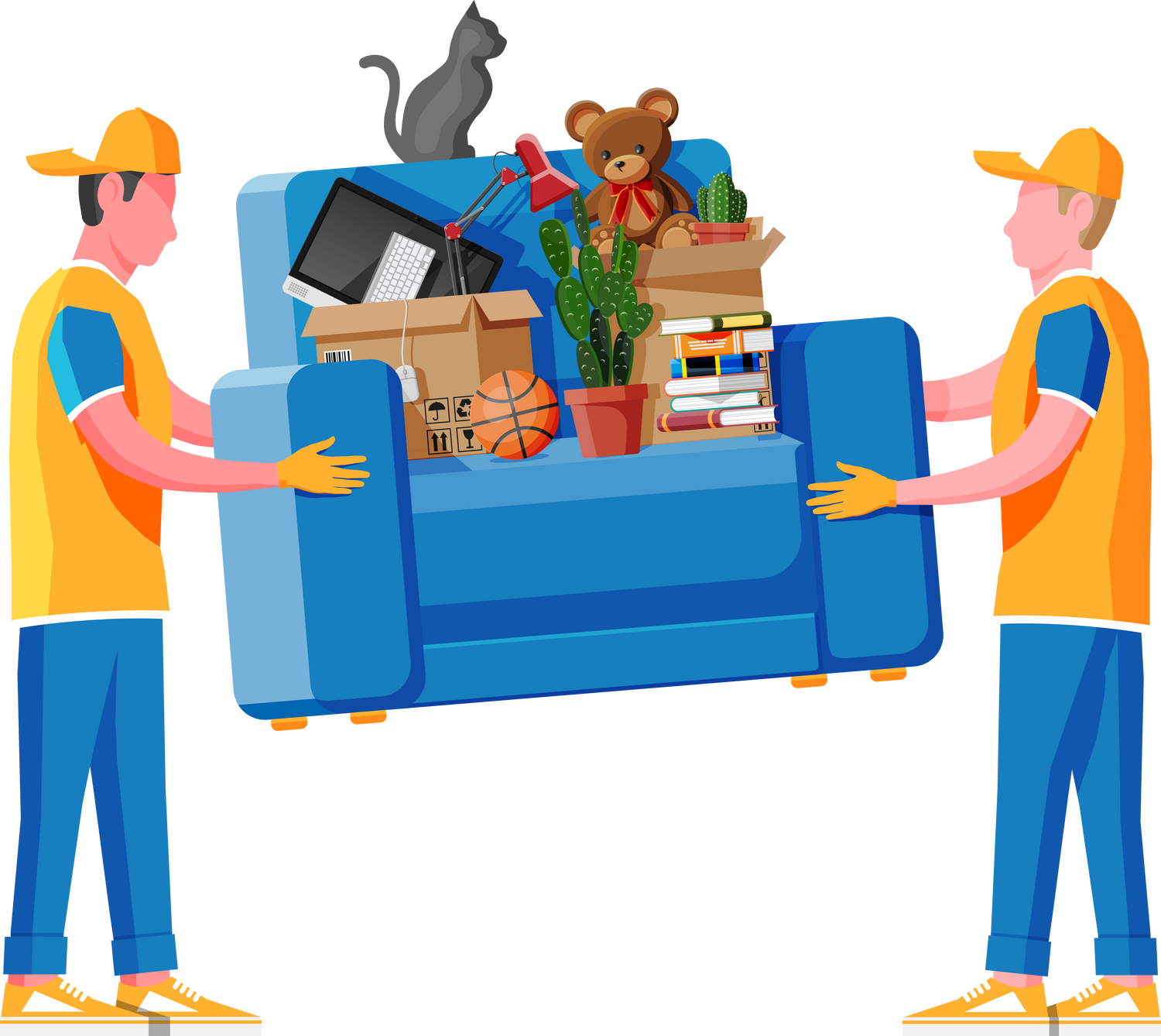 Delivery character man movers carry armchair